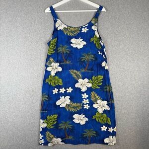 Bishop St Apparel Womens Large Hawaiian Print Mini Dress Blue Green Palm Trees